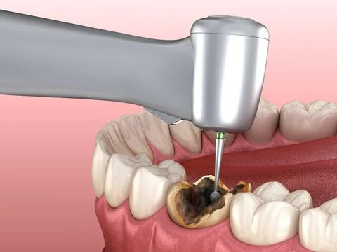 Caries removing process. Medically accurate tooth 3D illustration. Illustrazione stock