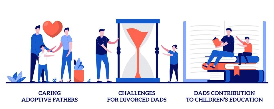 Caring adoptive parents, divorced dads challenges, dads contribution to chi.. Stock Illustration