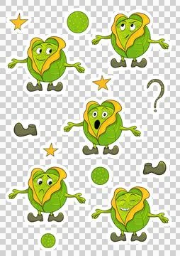 Caring Cabbage Emotion Sticker Sheet  Printable Vegetable Character PNG Set Stock-Illustration
