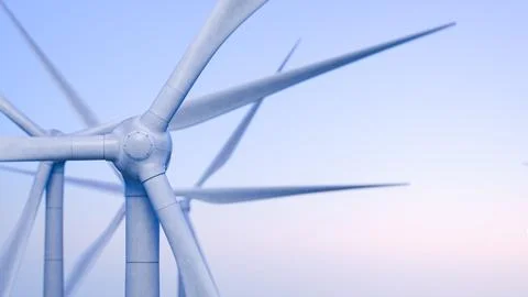 Caring for the environment. Rotating wind turbines. Green energy. Renewable Stock Illustration