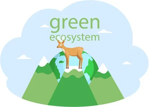 Caring for green ecosystem on planet concept. Deer, representative of 스톡 일러스트
