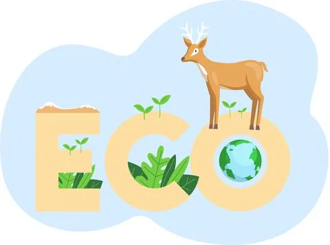 Caring for green ecosystem. Representative of biodiversity of planet. Deer on イラスト素材