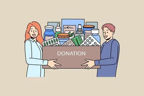 Caring people donate medications to people in need Stock Illustration