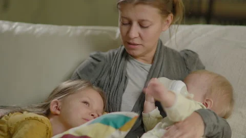 Caring Single Parent Young Mother Babysitter Hug Happy Cute Child Stock Footage 144602766