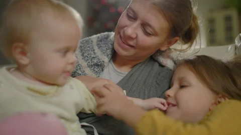 Caring Single Parent Young Mother Babysitter Hug Happy Cute Child Stock Footage 144608726
