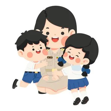 Caring Teacher Embracing Students Warmly Stock Illustration