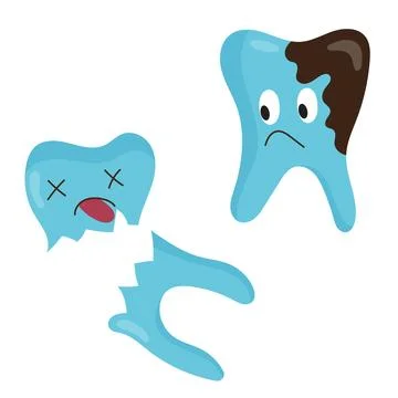 Carious teeth. Numerous sad teeth characters in flat style. Vector illustration Stock Illustration