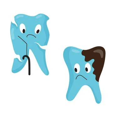 Carious teeth. Numerous sad teeth characters in flat style. Vector illustration Stock Illustration