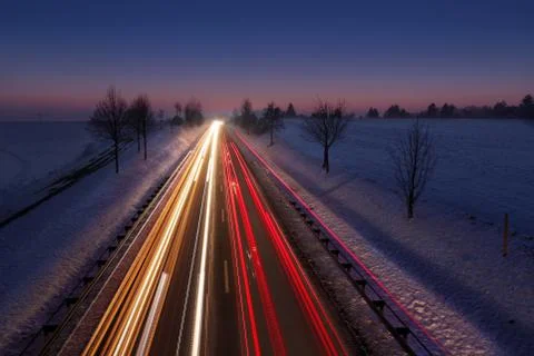 Carlight trails on the road Stock Photos