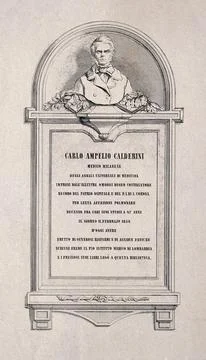 Carlo Ampelio Calderini. Etching. Stock Illustration