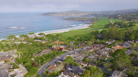 Carmel by the Sea Aerial Pullback View of Golf Course and Coast 01 Video stock 335255949