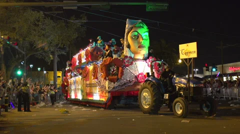 Carmen Float in Endymion parade throwing beads Stock Footage 37509845