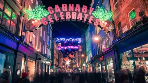 Carnaby Christmas Lights Time Lapse, Carnaby Street, London, England, UK Stock Footage 225570965