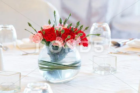 Carnation Flower Bouquet In Glass Vase