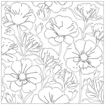 Carnation Flower illustration pattern outline sketch Stock Illustration