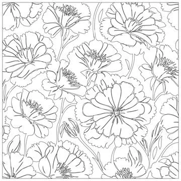 Carnation Flower illustration pattern outline sketch Stock Illustration