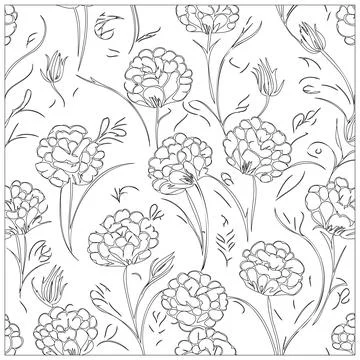 Carnation Flower illustration pattern outline sketch Stock Illustration