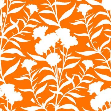 Carnation flowers silhouette. Seamless vector pattern. Stock Illustration