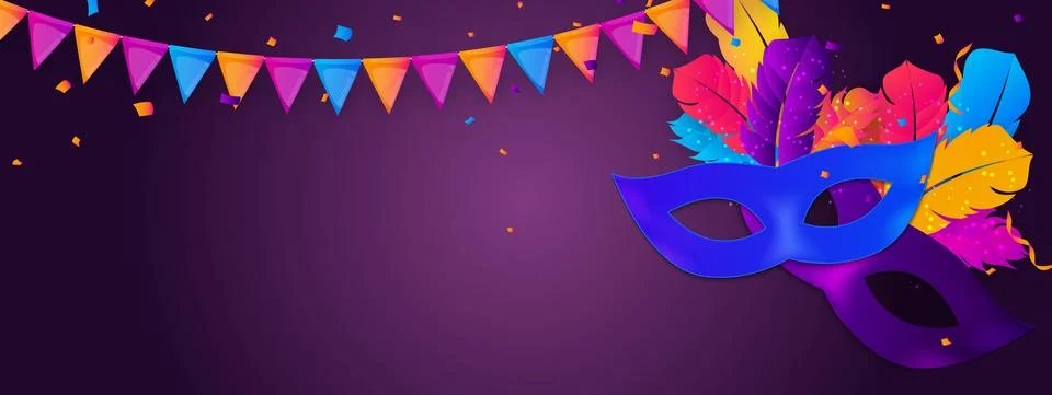 Carnaval Background Template.Traditional mask with feathers and confetti for  Illustration