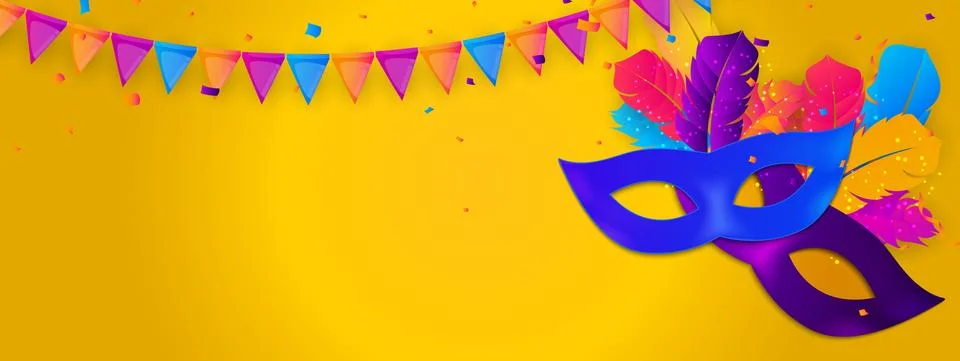 Carnaval Background Template.Traditional mask with feathers and confetti for  Illustration