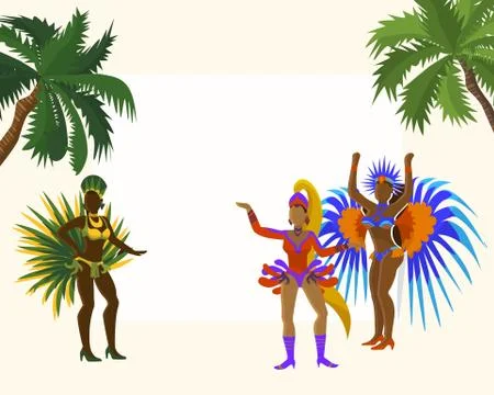 Carnaval frame for photos banner vector illustration. Carnival dancing girls in Stock-Illustration