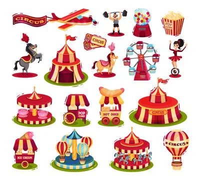 Carnival and circus show objects set. Amusement park elements. Circus marquee Stock Illustration