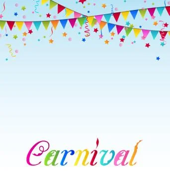Carnival background with flags, confetti, text Illustrazione stock