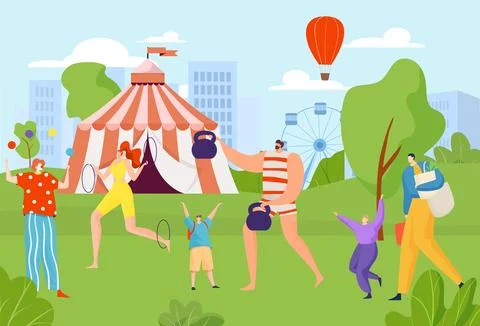 Carnival circus in park, vector illustration, amusement fair with tent, flat Ilustración de archivo