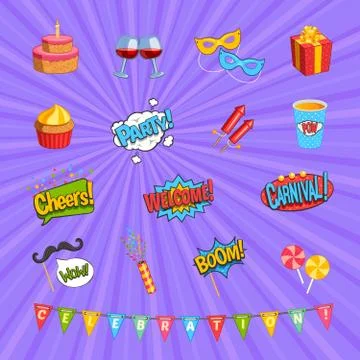 Carnival Comic Elements Set Stock Illustration