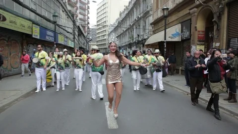 Carnival during protest, Valparaiso Stock Footage 73206526