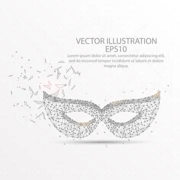 Carnival face mask low poly wire frame on white background. Stock Illustration