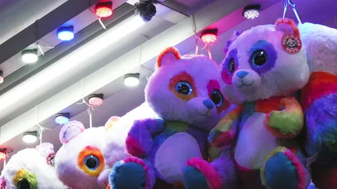 Carnival Fair Stuffed Bear Game Prize Toy Flashing Lights 4K Video stock 150665129