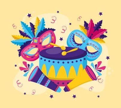 Carnival festive mask drum 스톡 일러스트