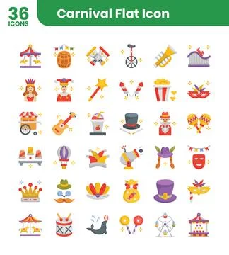 Carnival flat icons set Stock Illustration