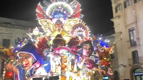 Carnival Float Final Evolution With Moving Lights At Night Parade Stock Footage 344078853