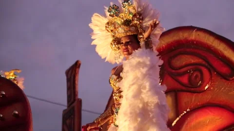 Carnival Girl Waves on Float Stock Footage 46906616