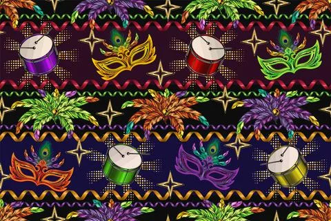 Carnival horizontal pattern with carnival stuff Illustrazione stock