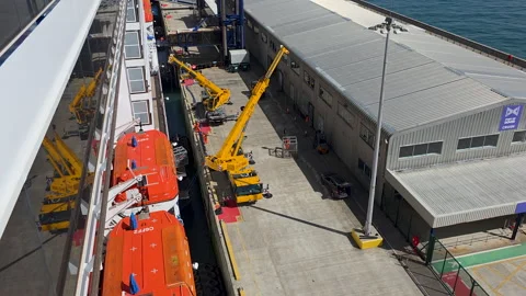 Carnival Legend baggage loading at Dover Cruise Terminal 2 in Western Docks Stock Footage 346798724