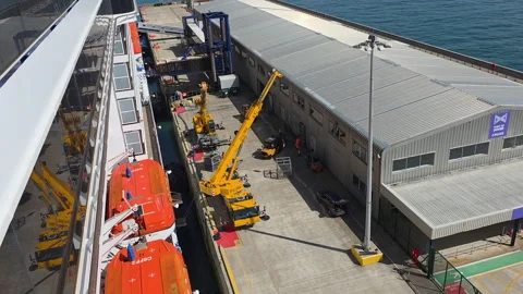 Carnival Legend baggage loading at Dover Cruise Terminal 2 in Western Docks Stock Footage 346798950
