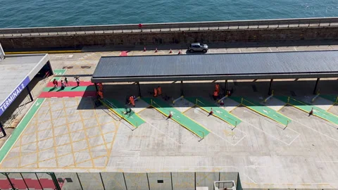 Carnival Legend empty baggage drop area at Dover Cruise Port with covered Stock Footage 346798584