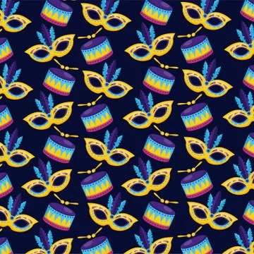 Carnival mask and drums background Stock Illustration