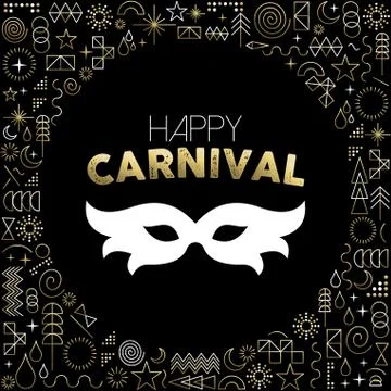 Carnival mask on gold line art background Stockillustratie