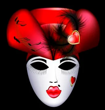 Carnival mask in red hat Stock Illustration