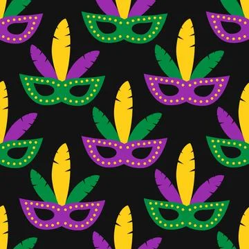 Carnival masks seamless pattern.; Mardi Gras vector background.; Easy to ed.. Illustration