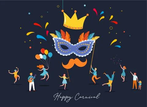 Carnival, party, Purim background with tiny, miniature people, families, kids Stock Illustration