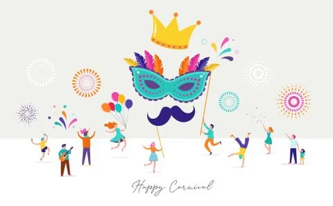 Carnival, party, Purim background with tiny, miniature people, families, kids Stock Illustration