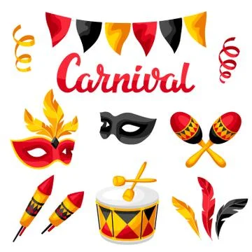 Carnival party seamless pattern with celebration icons, objects and decor. 스톡 일러스트