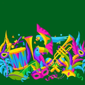 Carnival party seamless pattern with celebration icons, objects and decor. Mardi Stock-Illustration
