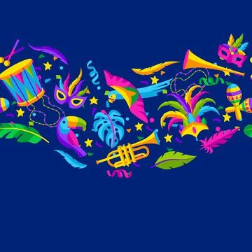 Carnival party seamless pattern with celebration icons, objects and decor. Mardi Stock-Illustration
