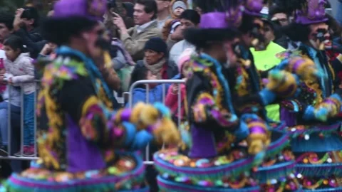 Carnival  peruvian dancer dancing  candelaria virgin parade puno peru 스톡 동영상 133534482